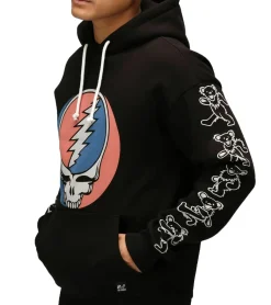 Pullover & Sweater*RE:COVERED X Grateful Dead Herren Kapuzen-Pullover mit Band Logo-Print Baumwoll-Hoody Langarm-Shirt RCWBROS170 Schwarz