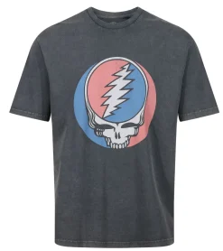 T-Shirts & Tank Tops*RE:COVERED X Grateful Dead Herren T-Shirt mit großem Bandlogo Baumwoll-Shirt Kurzarm-Shirt RCWBROS169 Grau
