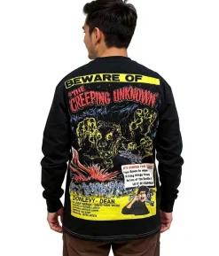 Pullover & Sweater*RE:COVERED X Hammer Horror Creeping Unknown Herren Langarm-Shirt mit großem Rücken-Print Baumwoll-Longsleeve Pullover RCSTC110 Schwarz