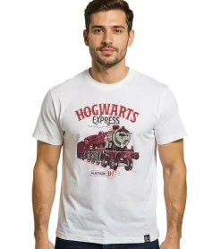 T-Shirts & Tank Tops*RE:COVERED X Harry Potter Herren T-Shirt Hogwarts Express Baumwoll-Shirt mit großem Zug RCWIZ560 Weiß