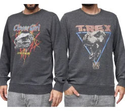 Pullover & Sweater*RE:COVERED X Jurassic Park Herren Rundhals-Pullover mit 窶寂撒-Rex 1993 oder Raptors on Tour 1993 Vintage-Print Langarm-Shirt Sweat-Shirt MMUNV1960 Dunkel-Grau