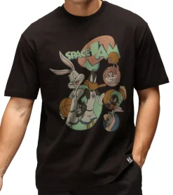 T-Shirts & Tank Tops*RE:COVERED X LOONEY TUNES Herren T-Shirt mit Space Jam Print Baumwoll-Shirt Rundhals-Shirt RCWARN550 Schwarz