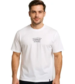 T-Shirts & Tank Tops*RE:COVERED X LOONEY TUNES Herren T-Shirt mit Print Baumwoll-Shirt Rundhals-Shirt RCWARN548 Weiß