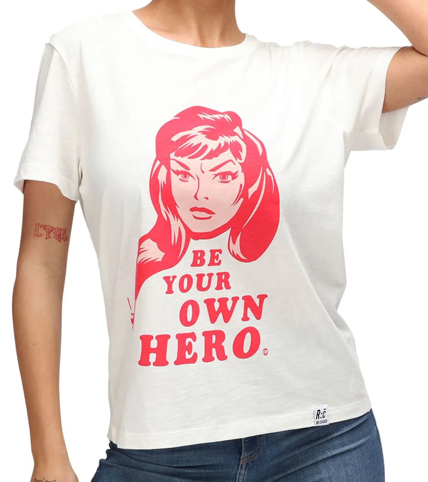 Tops & T-Shirts*RE:COVERED X MARVEL Damen T-Shirt mit "Black Widow"-Print Baumwoll-Shirt Kurzarm-Shirt RCDIF2074 Ecru-Weiß