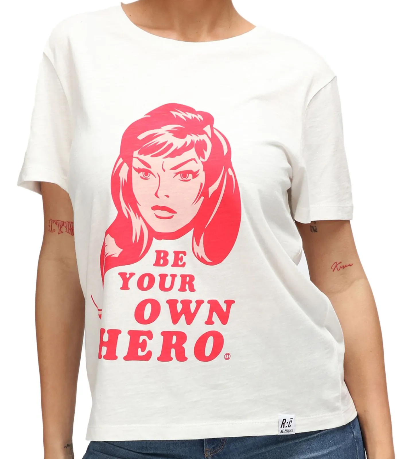 Tops & T-Shirts*RE:COVERED X MARVEL Damen T-Shirt mit "Black Widow"-Print Baumwoll-Shirt Kurzarm-Shirt RCDIF2074 Ecru-Weiß