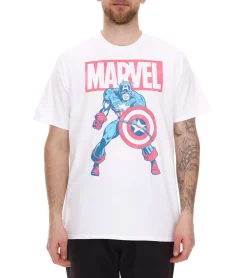 T-Shirts & Tank Tops*RE:COVERED X MARVEL Herren T-Shirt mit MARVEL & Captain America Figur Aufdruck Baumwoll-Shirt Kurzarm-Shirt IFMMMARV1104 Weiß