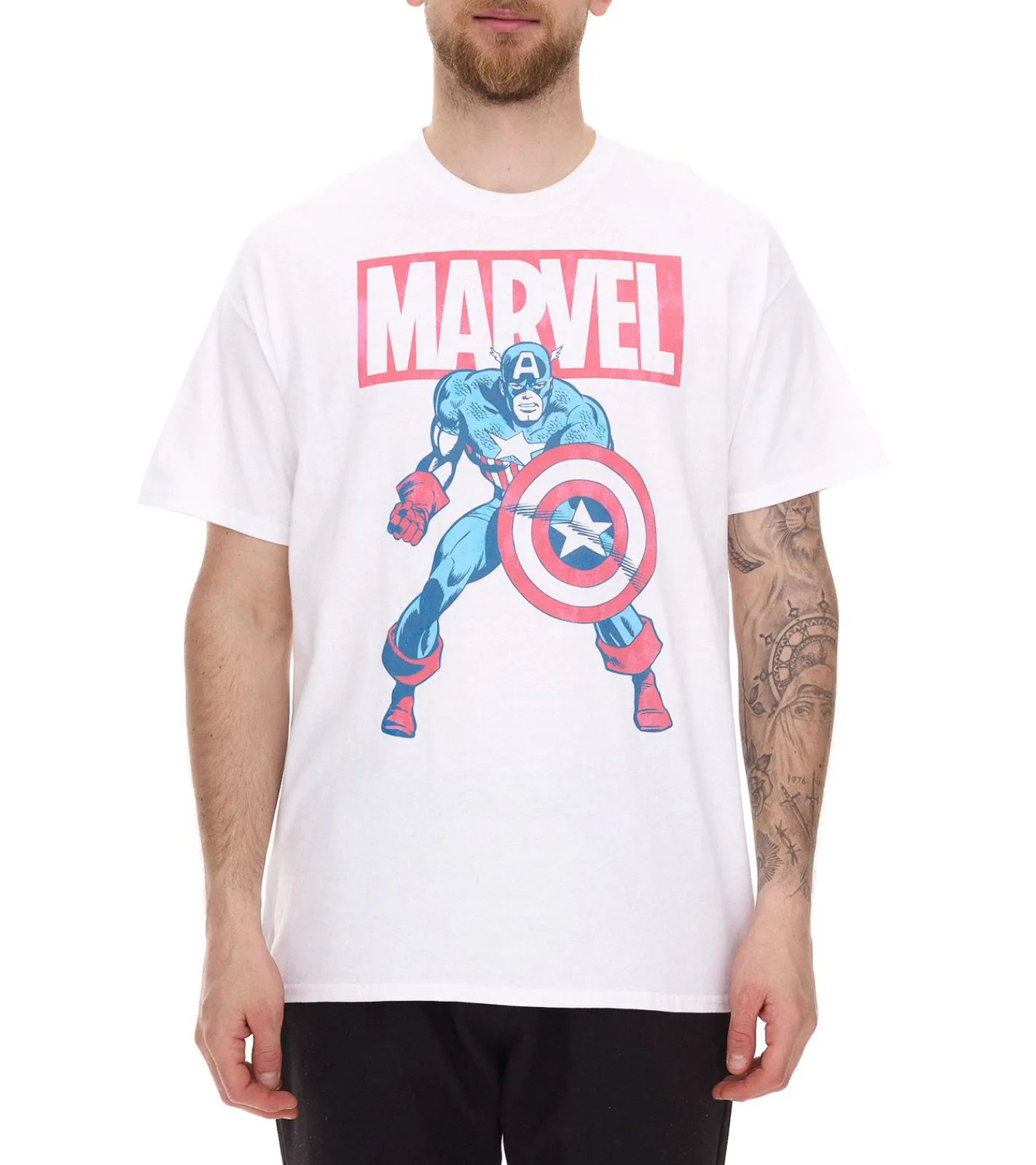 T-Shirts & Tank Tops*RE:COVERED X MARVEL Herren T-Shirt mit MARVEL & Captain America Figur Aufdruck Baumwoll-Shirt Kurzarm-Shirt IFMMMARV1104 Weiß