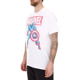 T-Shirts & Tank Tops*RE:COVERED X MARVEL Herren T-Shirt mit MARVEL & Captain America Figur Aufdruck Baumwoll-Shirt Kurzarm-Shirt IFMMMARV1104 Weiß