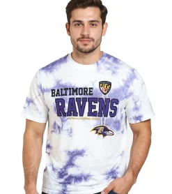 T-Shirts & Tank Tops*RE:COVERED X NFL Baltimore Ravens Herren T-Shirt mit Logo-Print Baumwoll-Shirt Rundhals-Shirt RCNFL1391 Lila/Weiß