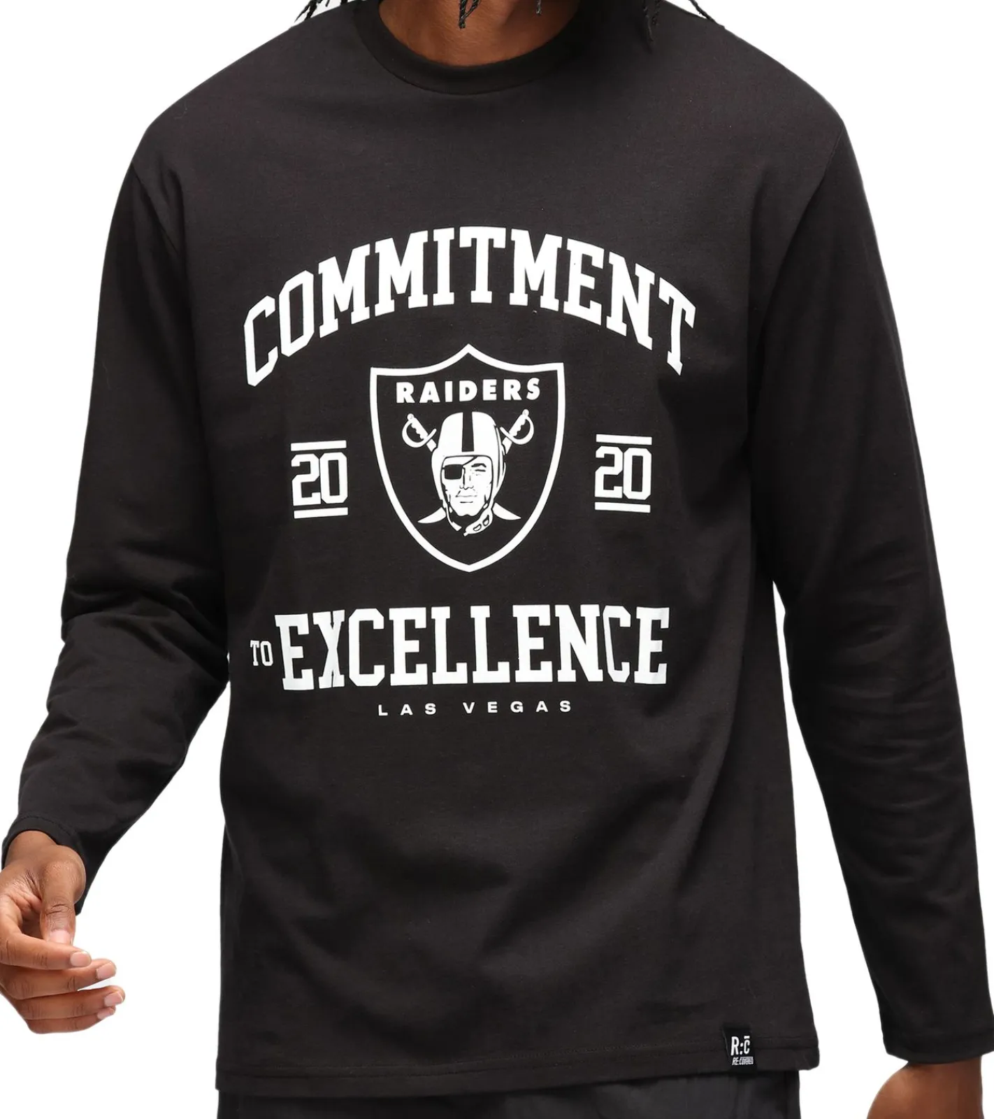 Pullover & Sweater*RE:COVERED X NFL Las Vegas Raiders Herren Rundhals-Pullover mit Logo-Schriftzug Fan-Sweater Baumwolle MMNFL1212 Schwarz