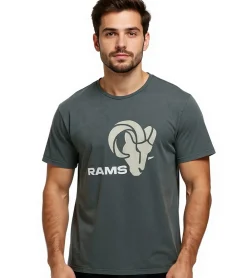 Große Größen|T-Shirts & Tank Tops*RE:COVERED X NFL Los Angeles Rams Herren T-Shirt mit Logo-Print Baumwoll-Shirt Rundhals-Shirt RCNFL1317H Grau