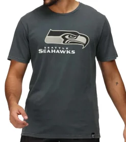 T-Shirts & Tank Tops*RE:COVERED X NFL Seattle Seahawks Herren T-Shirt mit Logo-Print Baumwoll-Shirt Rundhals-Shirt RCNFL1317J Grau