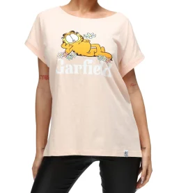 Tops & T-Shirts*RE:COVERED X nickelodeon Damen T-Shirt mit Garfield Flower Power-Print Baumwoll-Shirt Rundhals-Shirt RCVCM596 Rosa