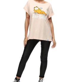 Tops & T-Shirts*RE:COVERED X nickelodeon Damen T-Shirt mit Garfield Flower Power-Print Baumwoll-Shirt Rundhals-Shirt RCVCM596 Rosa