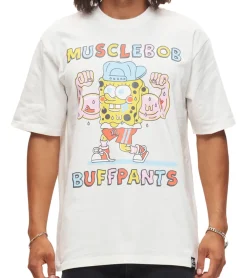 T-Shirts & Tank Tops*RE:COVERED X nickelodeon Herren T-Shirt SpongeBob Schwammkopf Baumwoll-Shirt Rundhals-Shirt RCVCM684 Ecru-Weiß