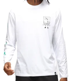 T-Shirts & Tank Tops|Pullover & Sweater*RE:COVERED X nickelodeon Herren Langarm-Shirt SpongeBob Schwammkopf Design Baumwoll-Pullover Rundhals-Shirt MMVCM199 Weiß