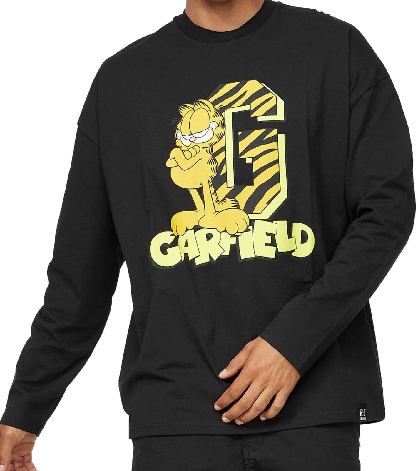 T-Shirts & Tank Tops|Pullover & Sweater*RE:COVERED X nickelodeon Herren Rundhals-Shirt mit Garfield-Druck Baumwoll-Longsleeve MMNICK323 Schwarz
