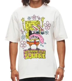 T-Shirts & Tank Tops*RE:COVERED X nickelodeon Herren T-Shirt SpongeBob Schwammkopf Baumwoll-Shirt Rundhals-Shirt RCVCM686 Ecru-Weiß