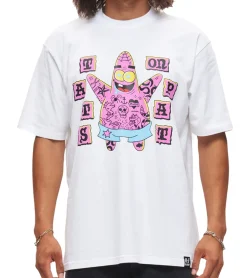 T-Shirts & Tank Tops*RE:COVERED X nickelodeon Herren T-Shirt SpongeBob Schwammkopf Baumwoll-Shirt Rundhals-Shirt RCVCM683 Weiß