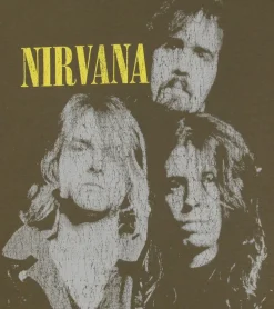 T-Shirts & Tank Tops*RE:COVERED X NIRVANA Herren T-Shirt Baumwoll-Shirt mit großem Band-Print Rundhals-Shirt RCMERCT168 Khaki