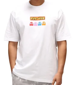 T-Shirts & Tank Tops*RE:COVERED X PAC MAN Herren T-Shirt Fruit Eyes Baumwoll-Shirt mit großem Rückenprint Rundhals-Shirt RCPCM289 Weiß