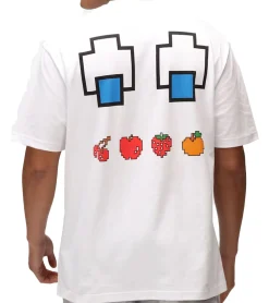 T-Shirts & Tank Tops*RE:COVERED X PAC MAN Herren T-Shirt Fruit Eyes Baumwoll-Shirt mit großem Rückenprint Rundhals-Shirt RCPCM289 Weiß