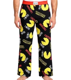 Nachtwäsche & Bademode*RE:COVERED X Pac-Man Caution I Bite Loungepants Herren Schlafanzug-Hose mit Pac-Man Allover-Print Pyjama-Hose RCPCM401 Schwarz/Gelb