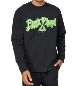 Pullover & Sweater*RE:COVERED X Pink Floyd Herren Langarm-Shirt mit Vibrant Green Logo-Print Baumwoll-Longsleeve Pullover MMPER774 Schwarz