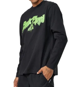 Pullover & Sweater*RE:COVERED X Pink Floyd Herren Langarm-Shirt mit Vibrant Green Logo-Print Baumwoll-Longsleeve Pullover MMPER774 Schwarz