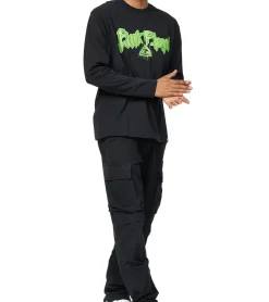 Pullover & Sweater*RE:COVERED X Pink Floyd Herren Langarm-Shirt mit Vibrant Green Logo-Print Baumwoll-Longsleeve Pullover MMPER774 Schwarz