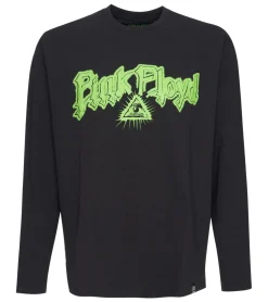 Pullover & Sweater*RE:COVERED X Pink Floyd Herren Langarm-Shirt mit Vibrant Green Logo-Print Baumwoll-Longsleeve Pullover MMPER774 Schwarz