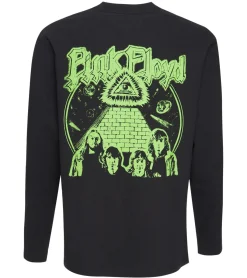 Pullover & Sweater*RE:COVERED X Pink Floyd Herren Langarm-Shirt mit Vibrant Green Logo-Print Baumwoll-Longsleeve Pullover MMPER774 Schwarz