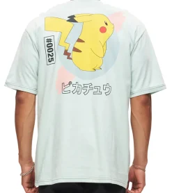 T-Shirts & Tank Tops*RE:COVERED X Pokemon Herren T-Shirt mit Pikachu Print Baumwoll-Shirt Rundhals-Shirt RCPOK217 Blau