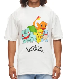 T-Shirts & Tank Tops*RE:COVERED X Pokemon Herren T-Shirt mit den klassischen Figuren Baumwoll-Shirt Rundhals-Shirt RCPOK218 Wollweiß