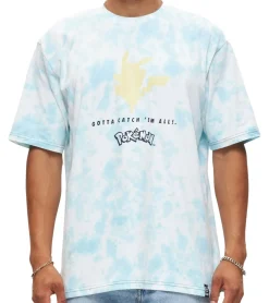 T-Shirts & Tank Tops*RE:COVERED X Pokemon Herren T-Shirt mit Pikachu Print Baumwoll-Shirt Rundhals-Shirt RCPOK216 Blau