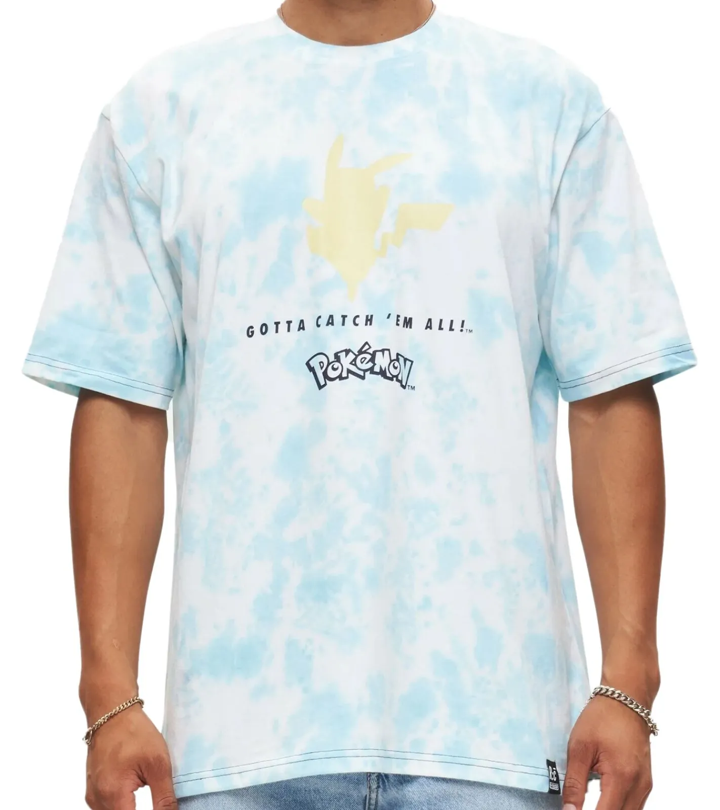 T-Shirts & Tank Tops*RE:COVERED X Pokemon Herren T-Shirt mit Pikachu Print Baumwoll-Shirt Rundhals-Shirt RCPOK216 Blau