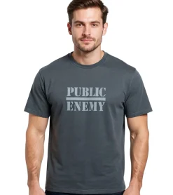 T-Shirts & Tank Tops*RE:COVERED X PUBLIC ENEMY Herren T-Shirt Fight the Power Baumwoll-Shirt Rundhals-Shirt RCBVD3838 Grau