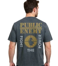 T-Shirts & Tank Tops*RE:COVERED X PUBLIC ENEMY Herren T-Shirt Fight the Power Baumwoll-Shirt Rundhals-Shirt RCBVD3838 Grau