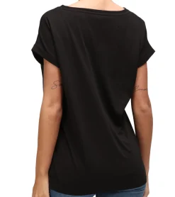 Tops & T-Shirts*RE:COVERED X Schlümpfe Damen T-Shirt mit Schlumpf Print Baumwoll-Shirt Boyfriend-Cut Rundhals-Shirt RCSMF117 Schwarz