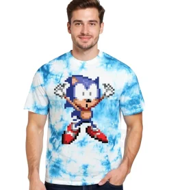 T-Shirts & Tank Tops*RE:COVERED X SEGA Herren T-Shirt mit Sonic-Print Baumwoll-Shirt Rundhals-Shirt RCSEGA552 Blau/Weiß