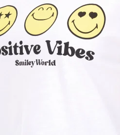 Tops & T-Shirts*RE:COVERED X Smileyworld Damen T-Shirt mit farbigen Smileys Baumwoll-Shirt Rundhals-Shirt RCSMLYWD460 Weiß