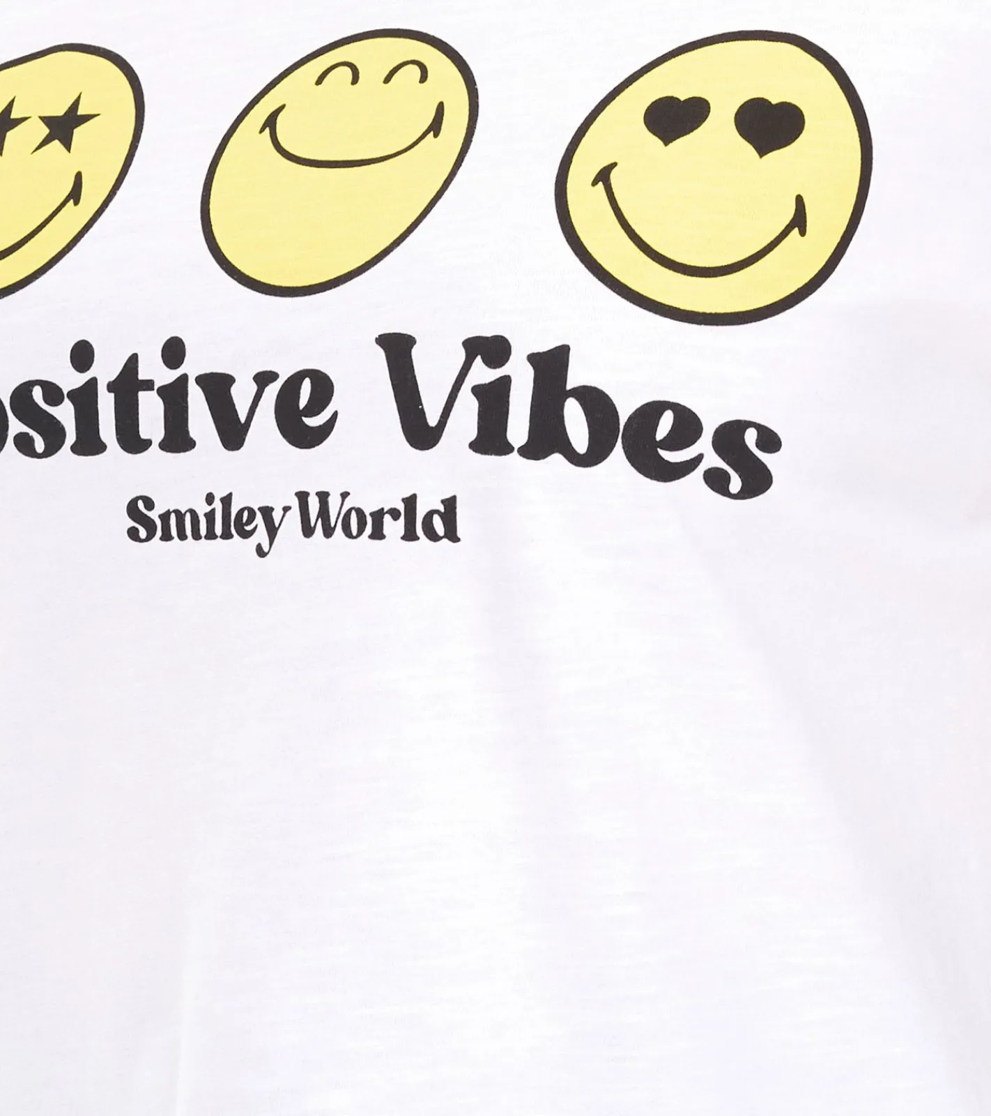 Tops & T-Shirts*RE:COVERED X Smileyworld Damen T-Shirt mit farbigen Smileys Baumwoll-Shirt Rundhals-Shirt RCSMLYWD460 Weiß
