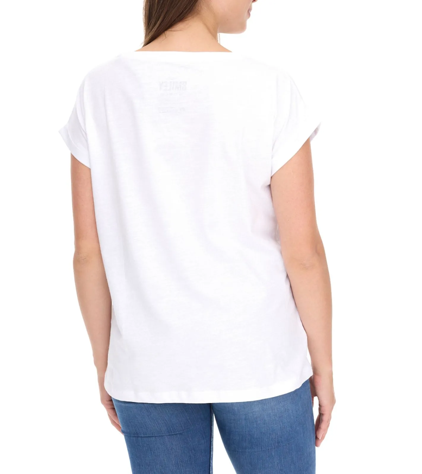 Tops & T-Shirts*RE:COVERED X Smileyworld Damen T-Shirt mit farbigen Smileys Baumwoll-Shirt Rundhals-Shirt RCSMLYWD460 Weiß