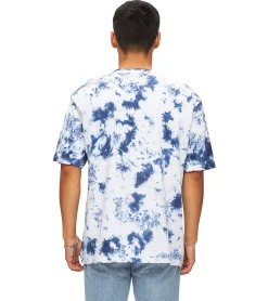 T-Shirts & Tank Tops*RE:COVERED X Space Jam Herren T-Shirt mit Front-Print im Batik Look Baumwoll-Shirt Rundhals-Shirt RCWARN751 Blau