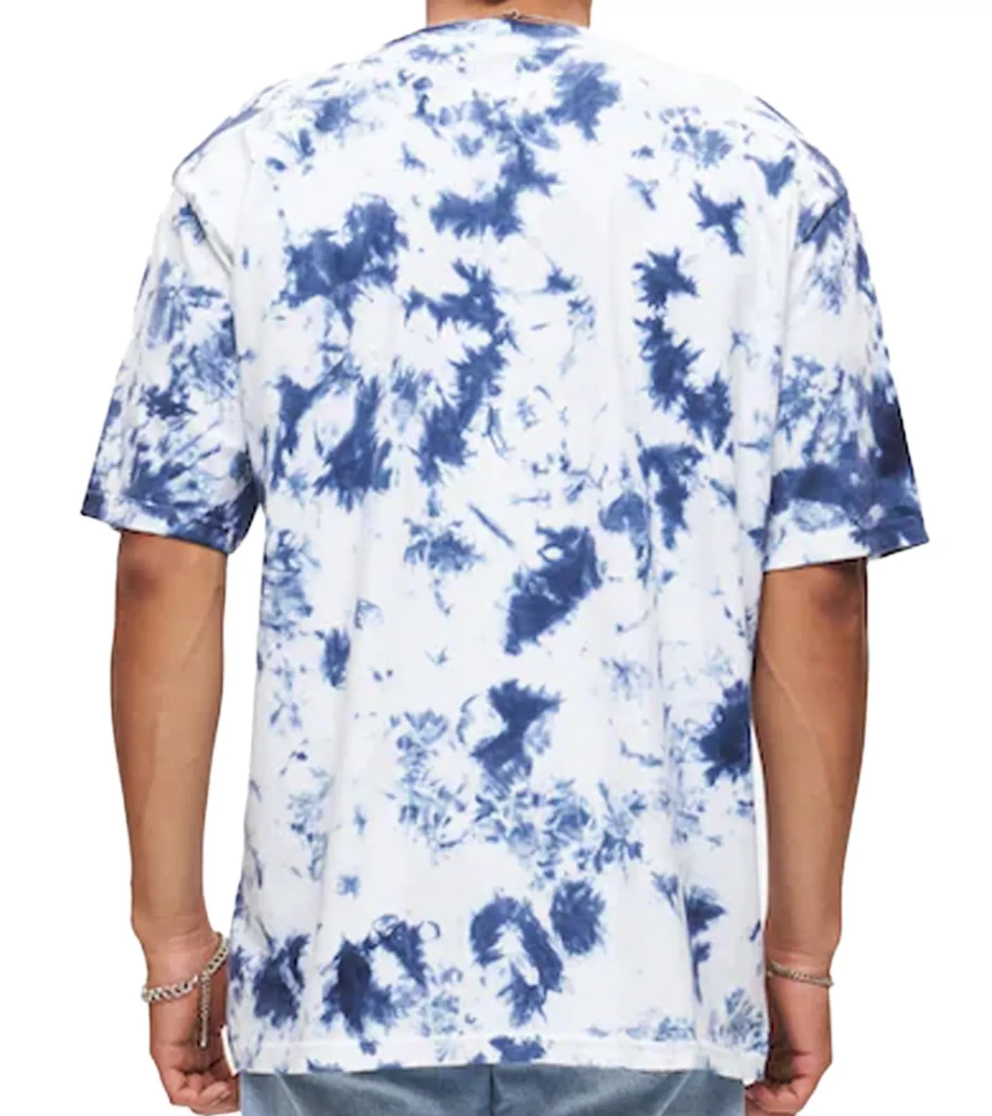 T-Shirts & Tank Tops*RE:COVERED X Space Jam Herren T-Shirt mit Front-Print im Batik Look Baumwoll-Shirt Rundhals-Shirt RCWARN751 Blau