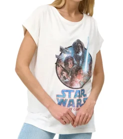 Tops & T-Shirts*RE:COVERED X STAR WARS Damen T-Shirt mit "The Last Command"-Print Baumwoll-Shirt Kurzarm-Shirt MMSTW2394 Ecru-Weiß