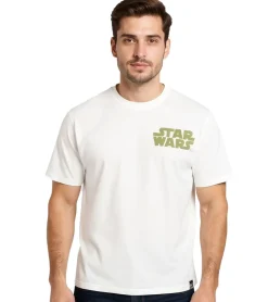 T-Shirts & Tank Tops*RE:COVERED X STAR WARS Herren T-Shirt mit Rücken-Print Baumwoll-Shirt Kurzarm-Shirt RCDIF2045 Ecru-Weiß