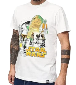 T-Shirts & Tank Tops*RE:COVERED X STAR WARS Herren T-Shirt mit Jaba Group Print Baumwoll-Shirt Kurzarm-Shirt MMSTW2321 Ecru-Weiß