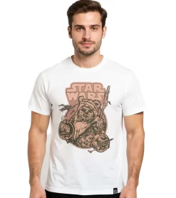 T-Shirts & Tank Tops*RE:COVERED X STAR WARS Herren T-Shirt mit Ewok Print Baumwoll-Shirt Kurzarm-Shirt RCDIF2044 Ecru-Weiß