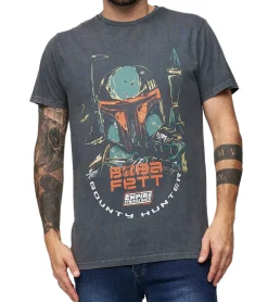 T-Shirts & Tank Tops*RE:COVERED X STAR WARS Herren T-Shirt mit großem Boba Fett Print Alltags-Shirt Baumwoll-Shirt Kurzarm-Shirt MMSTW2380 Grau